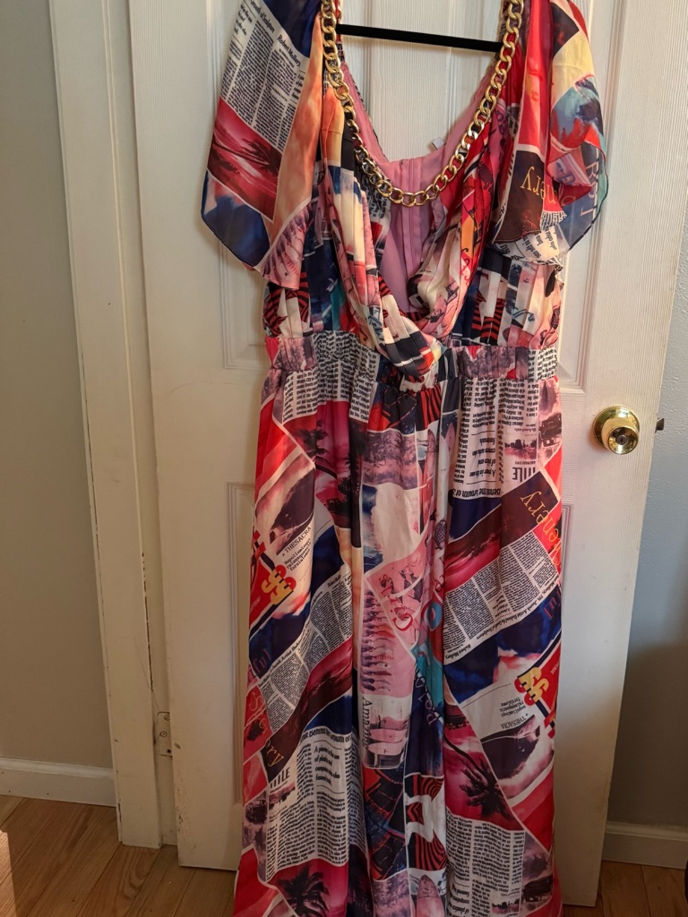 Fashion Nova Multicolor Maxi Dress with Gold Chain